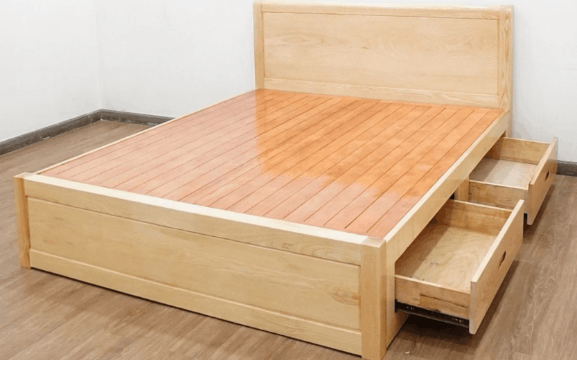 giường ngủ gỗ sồi có ngăn kéo