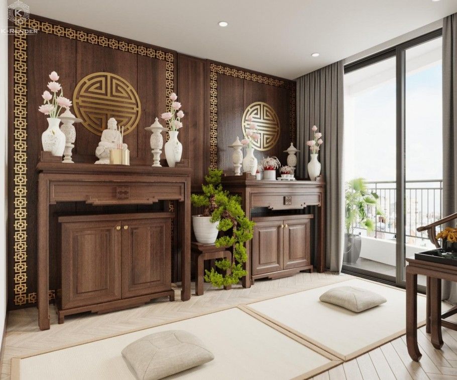 Vách ngăn phòng thờ Ngọc Thịnh